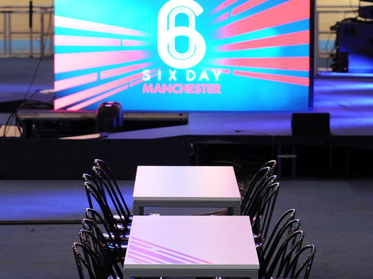 tolix chairs and rio dining tables at manchester velodrome