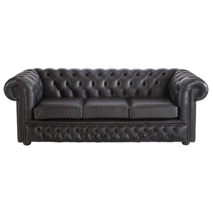 Leather 3 Seater Chesterfield Sofa - Black