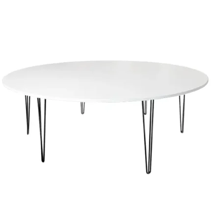 7ft Bravo Round White Dining Table with Black Hairpin Legs