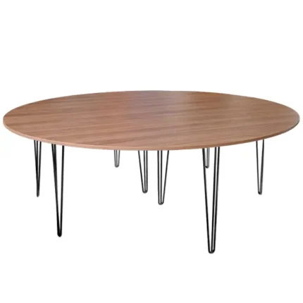 7ft Walnut D-End Table with Black Hairpin Legs