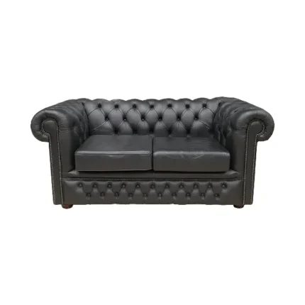Leather 2 Seater Chesterfield Sofa - Black